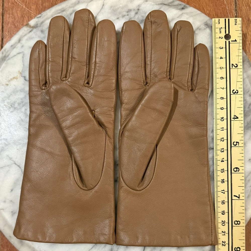 EUC! Vintage ISOTONER Women Sz 6.5 Medium Brown Leather Lined Driving Gloves - Picture 3 of 5